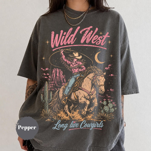 Retro Wild West Shirt, Western Graphic Tee, Vintage Cowboy Aesthetic Tshirt, Country Concert Apparel, Cowgirl Gift Shirt