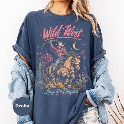 Retro Wild West Shirt, Western Graphic Tee, Vintage Cowboy Aesthetic Tshirt, Country Concert Apparel, Cowgirl Gift Shirt