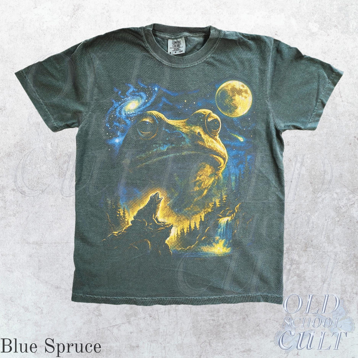 Vintage Frog 90s T Shirt, Cosmic Moon Graphic Tee, Washed Black Nature Shirt, Space Frog Gift, Mystical Forest Animal Art Tee