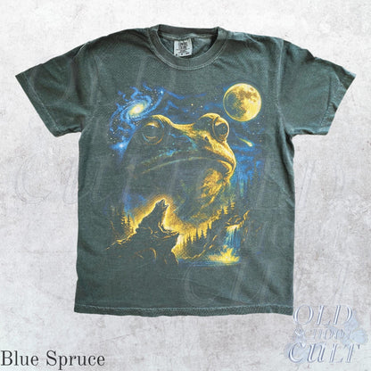Vintage Frog 90s T Shirt, Cosmic Moon Graphic Tee, Washed Black Nature Shirt, Space Frog Gift, Mystical Forest Animal Art Tee