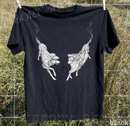 Vintage Mythical Deer Graphic Tee, Medieval Bestiary Shirt, Dark Academia Tattoo Tee, Gothic Fantasy Renaissance Engraving Shirt