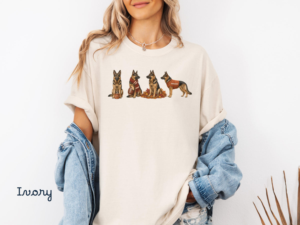 Fall German Shepherd Shirt, Comfort Colors Shirt, Autumn Football German Shepherd Sweatshirt, Dog Graphic Tee, GSD Mom Shirt, Dog Dad Gift
