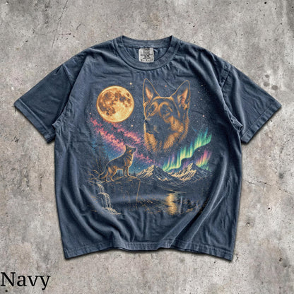 90s German Shepherd Howling T-Shirt - Men & Women's Unisex Graphic Tee - Vintage 90s Dog Meme Shirt - Full Moon Pet Tee - Retro Dog Tee