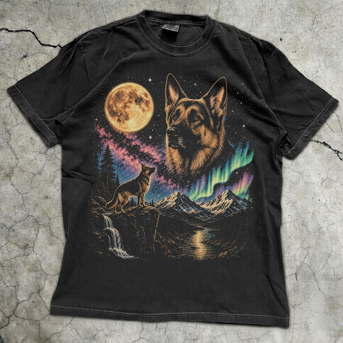 90s German Shepherd Howling T-Shirt - Men & Women's Unisex Graphic Tee - Vintage 90s Dog Meme Shirt - Full Moon Pet Tee - Retro Dog Tee