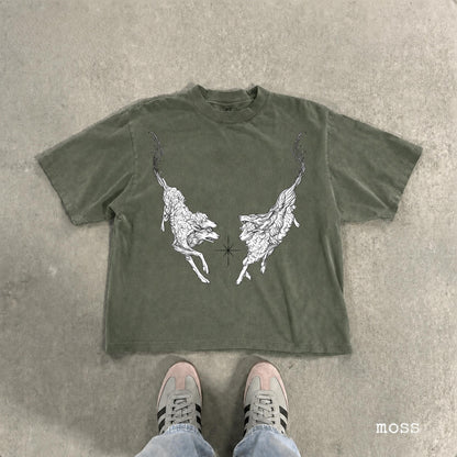 Vintage Mythical Deer Graphic Tee, Medieval Bestiary Shirt, Dark Academia Tattoo Tee, Gothic Fantasy Renaissance Engraving Shirt