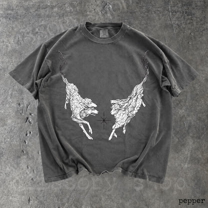 Vintage Mythical Deer Graphic Tee, Medieval Bestiary Shirt, Dark Academia Tattoo Tee, Gothic Fantasy Renaissance Engraving Shirt