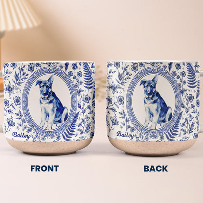 Custom Pet Portrait Toile De Jouy  Pottery Mug, Personalized Dog Photo Coffee Cup, Cat Watercolor Birthday Keepsake Gift For Pet Lover