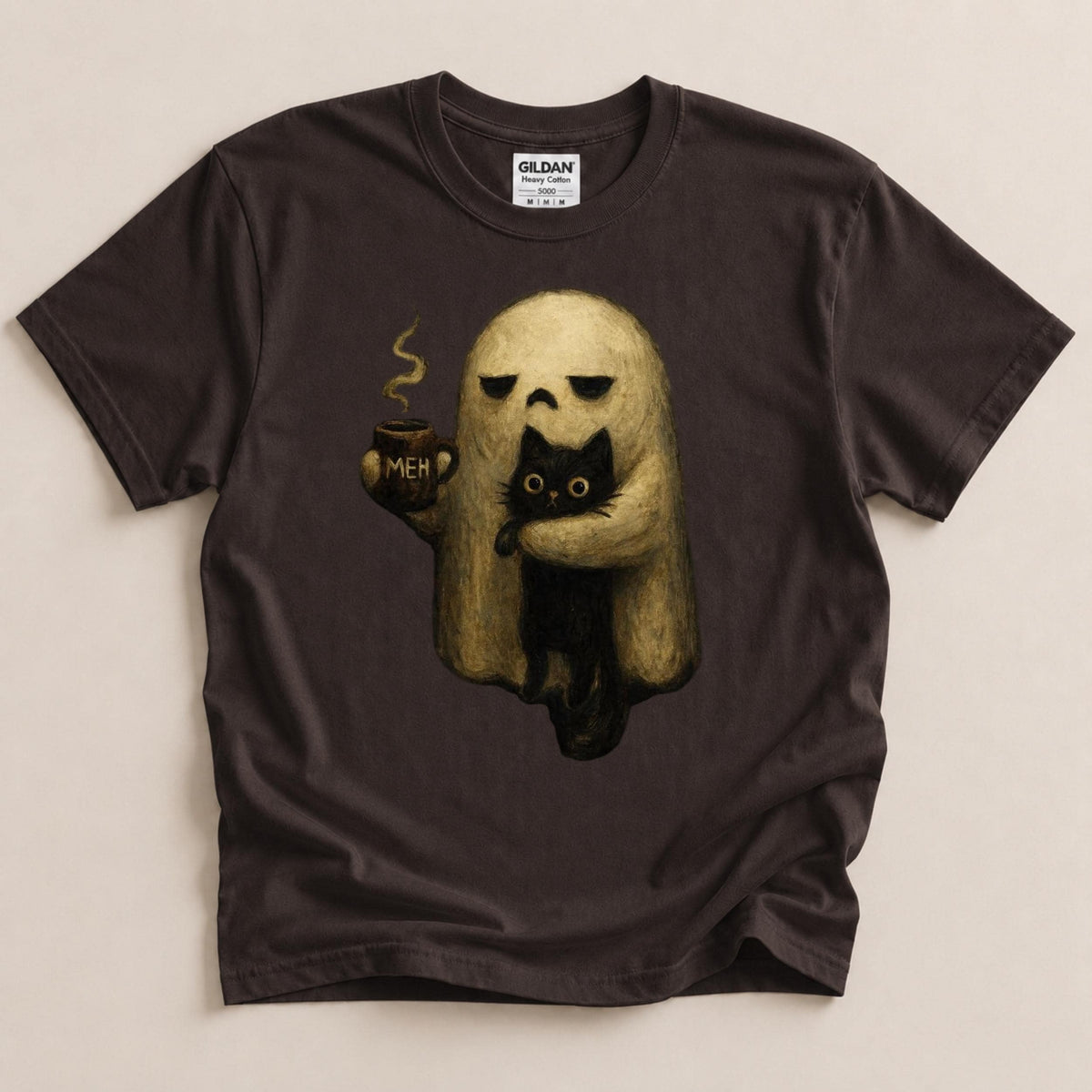 Ghost Cat Shirt, Spooky Black Cat Graphic Tee, Funny Introvert Halloween Coffee Lover Gift