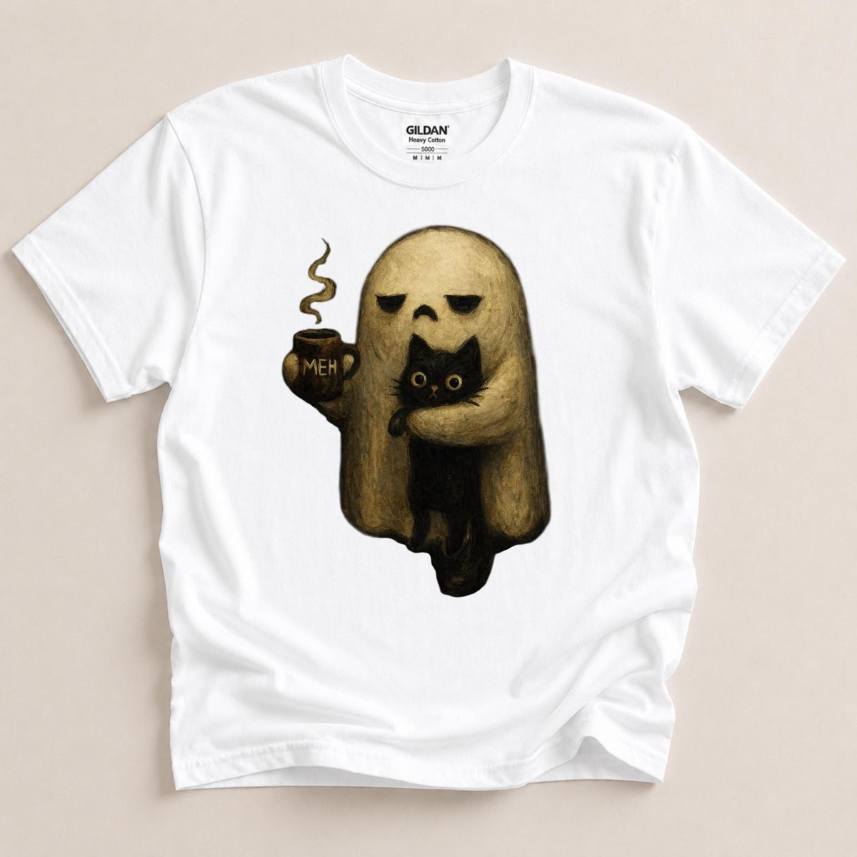 Ghost Cat Shirt, Spooky Black Cat Graphic Tee, Funny Introvert Halloween Coffee Lover Gift