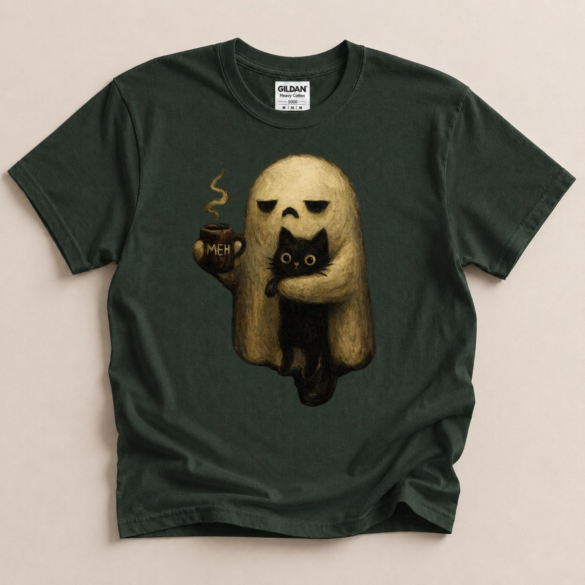 Ghost Cat Shirt, Spooky Black Cat Graphic Tee, Funny Introvert Halloween Coffee Lover Gift