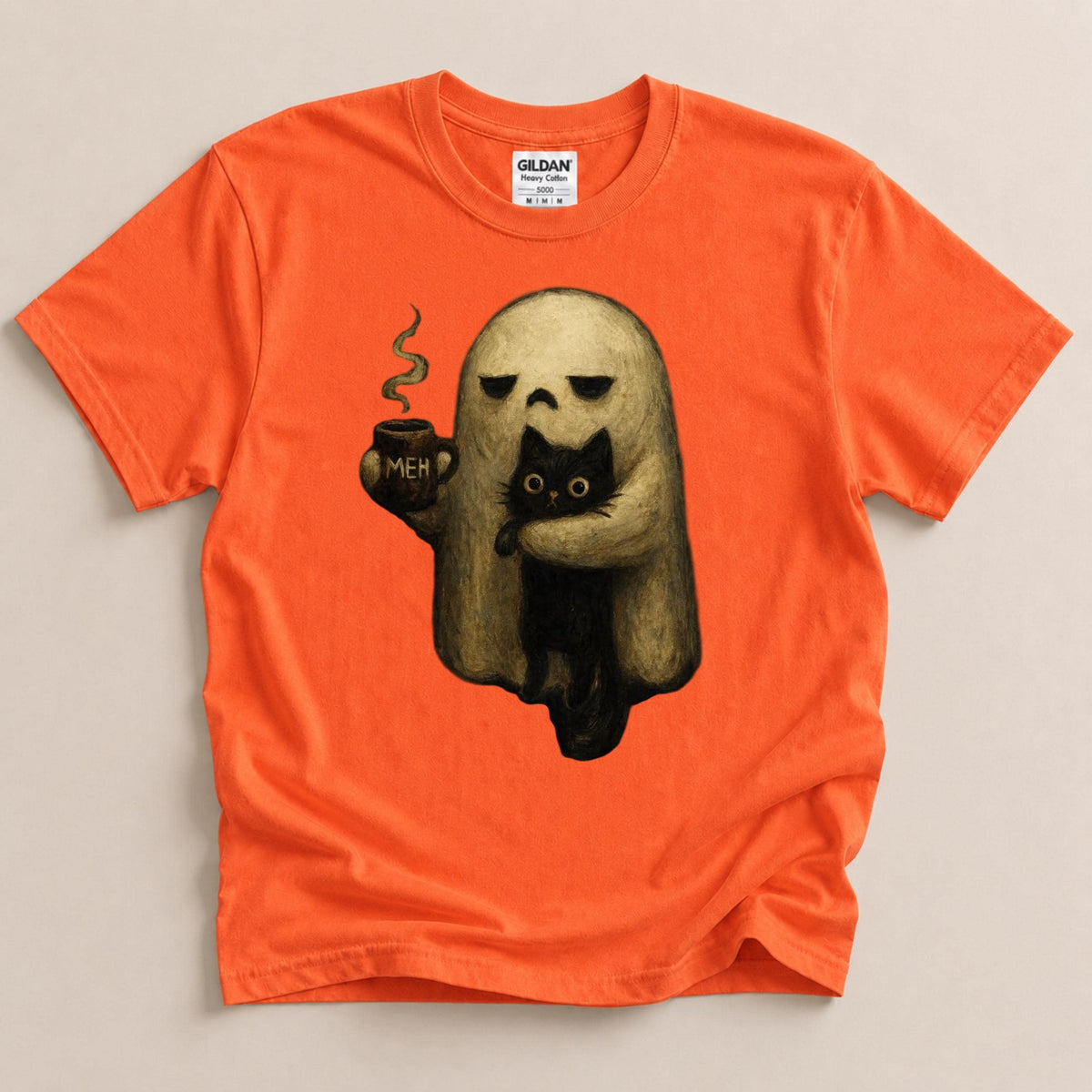 Ghost Cat Shirt, Spooky Black Cat Graphic Tee, Funny Introvert Halloween Coffee Lover Gift