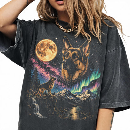 90s German Shepherd Howling T-Shirt - Men & Women's Unisex Graphic Tee - Vintage 90s Dog Meme Shirt - Full Moon Pet Tee - Retro Dog Tee