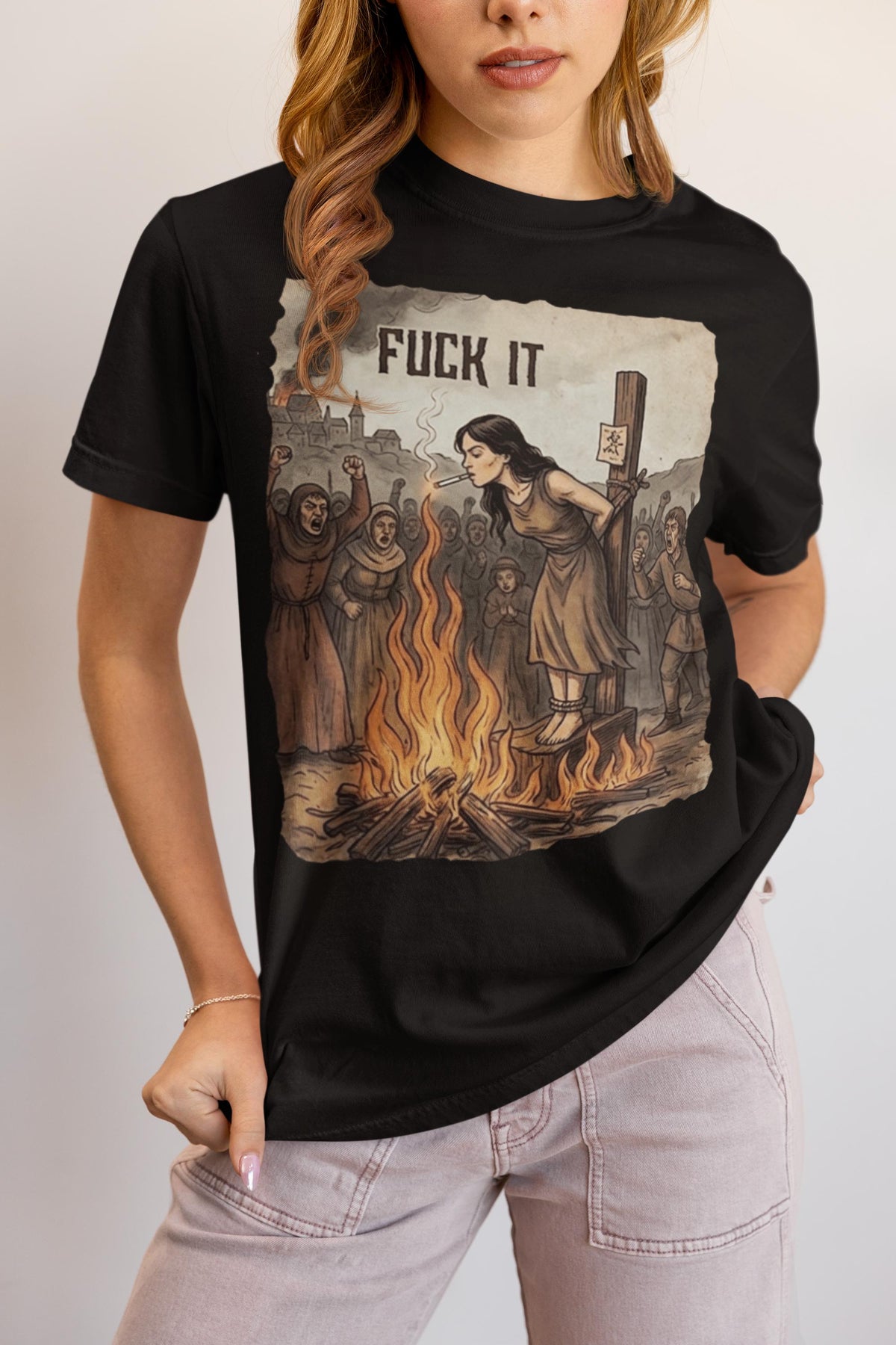Funny Shirt - Graphic Tee – Medieval Witch Burning Dark Humor Shirt