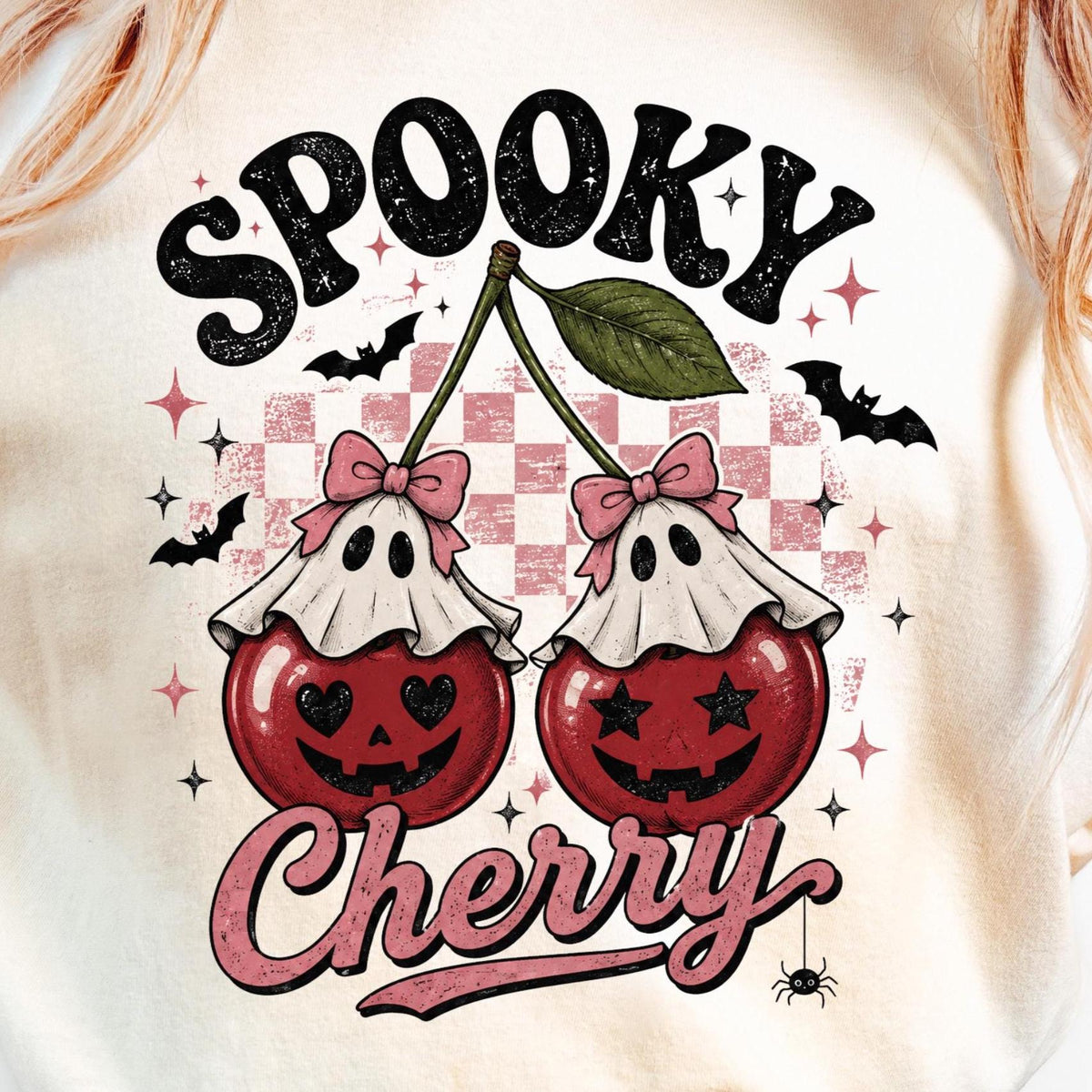 Spooky Cherry Halloween Shirt, Cute Ghost Cherry Tee, Pink Coquette Halloween Shirt, Retro Pumpkin Cherry Graphic Tee, Fall Aesthetic Shirt