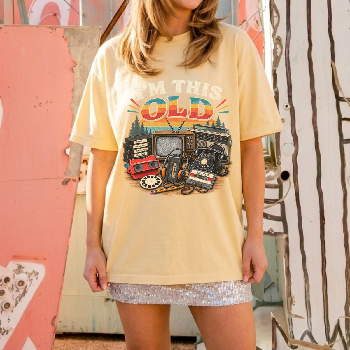Colorful Retro Shirt, I'm This Old Graphic with 80s 90s Nostalgia
