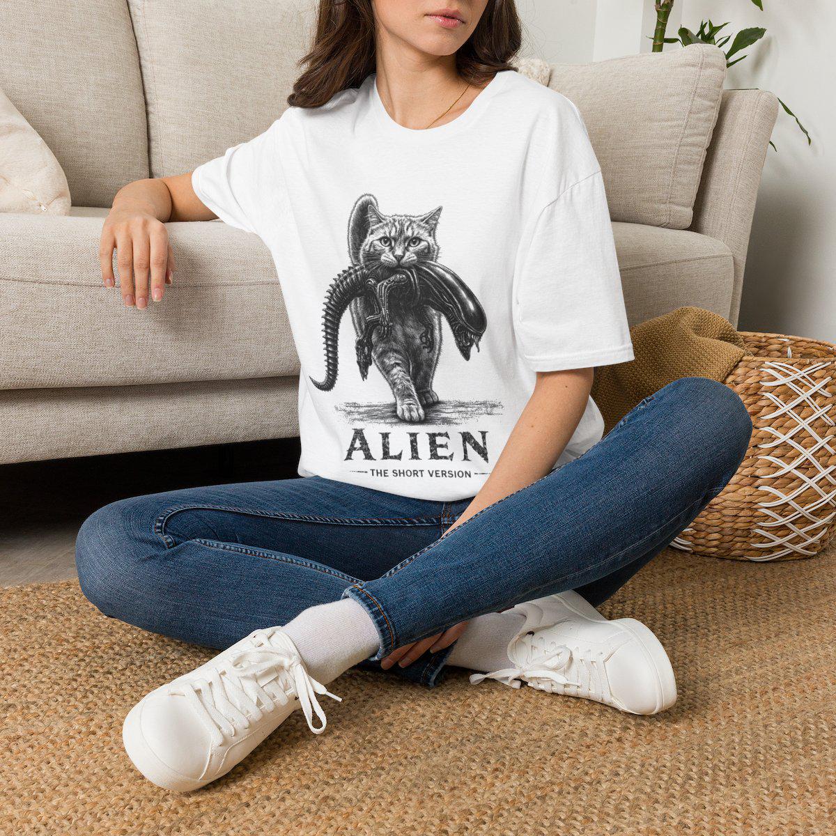 Space Creature Cat Shirt – The Short Version | Sci-Fi Horror Parody Graphic Tee
