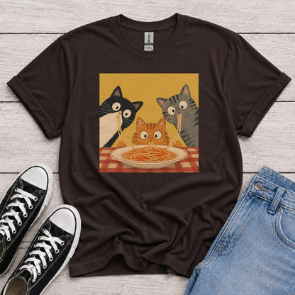 Retro Graphic T-Shirt with Curious Spaghetti Cat, Funny Pasta Cat Tee, Cats Lover Gift, Foodie Cat Shirt, Whimsical Cat Tee, food lover gift