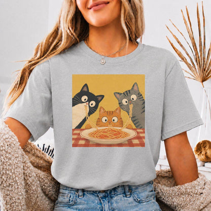 Retro Graphic T-Shirt with Curious Spaghetti Cat, Funny Pasta Cat Tee, Cats Lover Gift, Foodie Cat Shirt, Whimsical Cat Tee, food lover gift