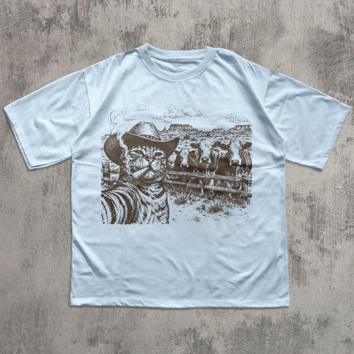 Cowboy Cat Shirt, Western Cat T-Shirt, Funny Cat Lover Tee, Smoking Cat Graphic Shirt, Ranch Cat Shirt, Cow Lover Gift, Vintage Western Tee
