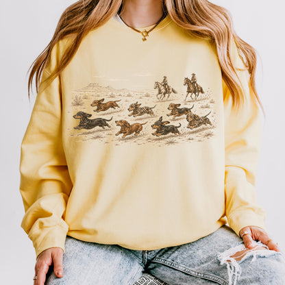 Vintage Dachshund Western Shirt, Cowboy Wiener Dog Tee, Wild West Dachshund Shirt, Western Dog Mom Gift, Retro Sausage Dog T-Shirt
