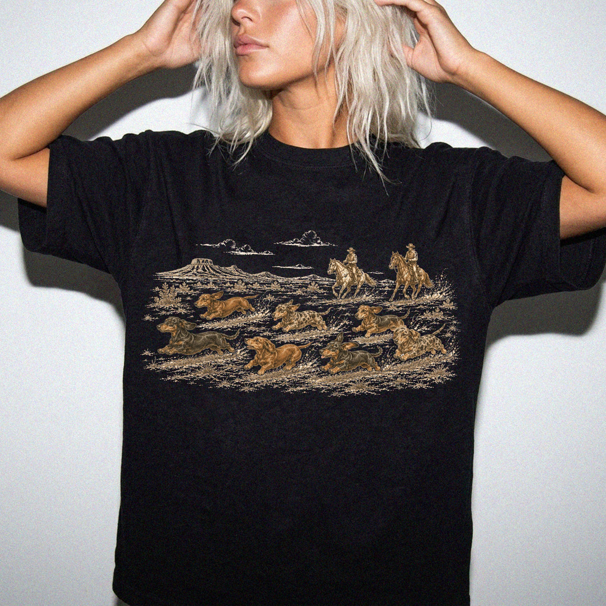 Vintage Dachshund Western Shirt, Cowboy Wiener Dog Tee, Wild West Dachshund Shirt, Western Dog Mom Gift, Retro Sausage Dog T-Shirt
