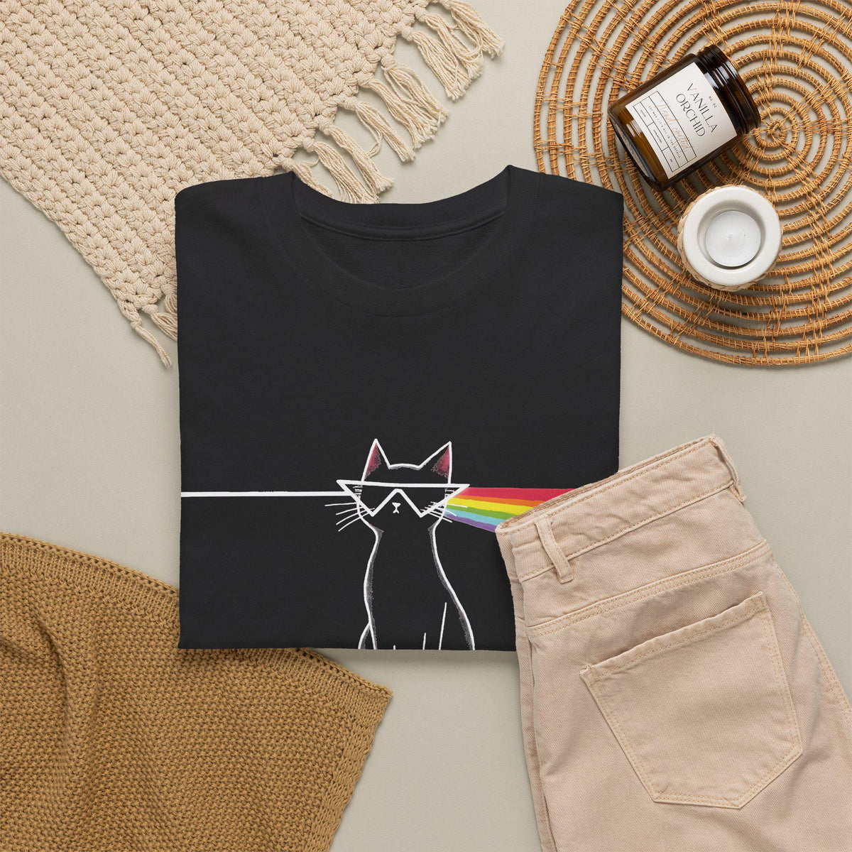 Dark Side of the Meow Cat T-Shirt: Pink Floyd Inspired Funny Tee