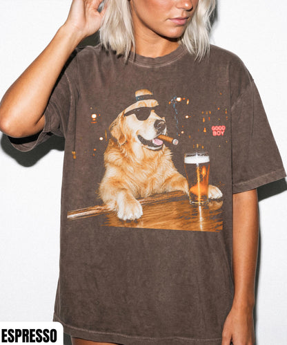 Golden Retriever Drinking Beer Graphic T-Shirt,Sarcastic Dog Meme Shirt,Golden Retriever Lovers Gift,Retriever Mom Dad Shirt,Stupid Shirt
