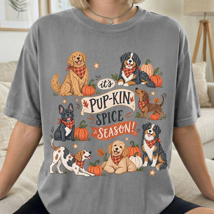 Pup-kin Spice Season Shirt, Fall Dog Mom Tee, Cute Pumpkin Dog Shirt, Pet Lover Autumn Gift, Thanksgiving Graphic Tee