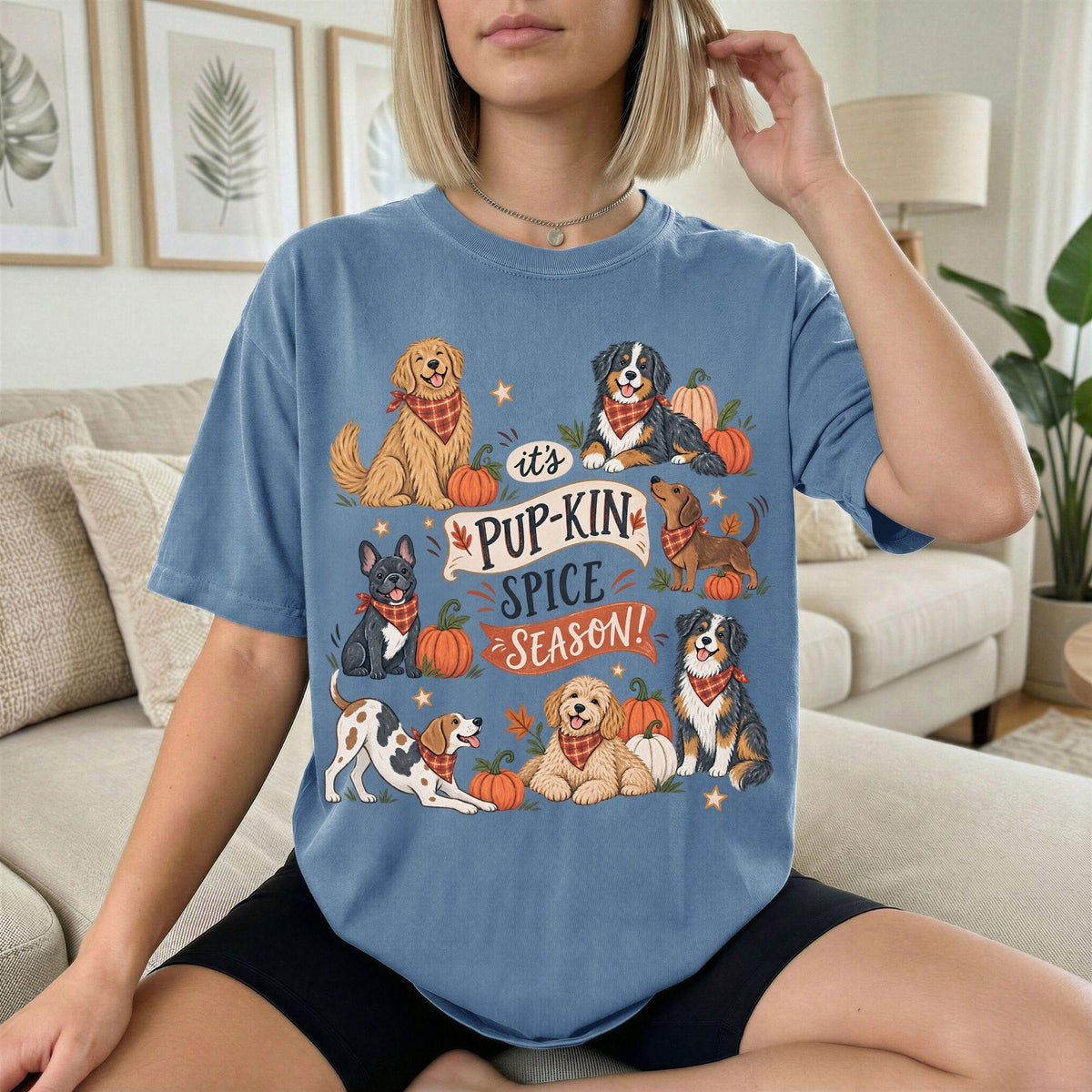 Pup-kin Spice Season Shirt, Fall Dog Mom Tee, Cute Pumpkin Dog Shirt, Pet Lover Autumn Gift, Thanksgiving Graphic Tee