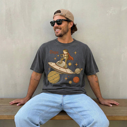 Retro Space Frog UFO Graphic Tee, Weirdcore Sci-Fi Apparel