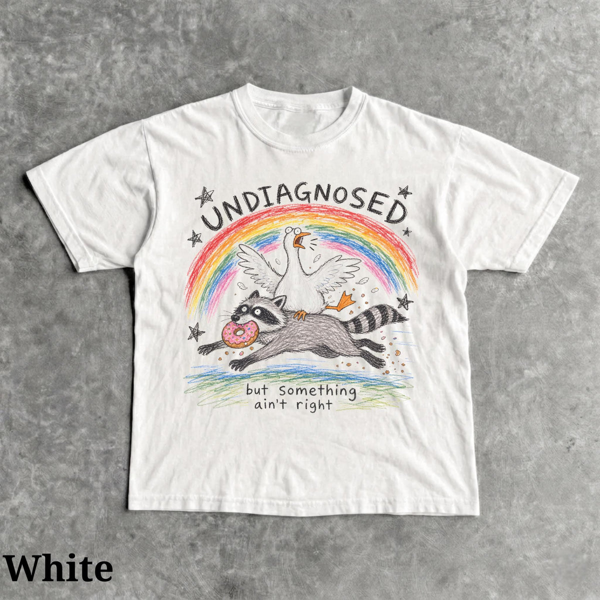 Undiagnosed But Something Ain't Right Shirt, Funny Goose Riding Raccoon Tee, Comfort Colors Silly Goose T-Shirt, Mental Health Humor Gift