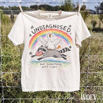 Undiagnosed But Something Ain't Right Shirt, Funny Goose Riding Raccoon Tee, Comfort Colors Silly Goose T-Shirt, Mental Health Humor Gift