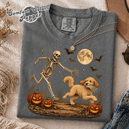 Comfort Colors Goldendoodle Halloween Shirt, Funny Skeleton Doodle Dog Tee, Spooky Dog Lover Gift Men Women, Pet Owner Gift, Doodle Mom Tee