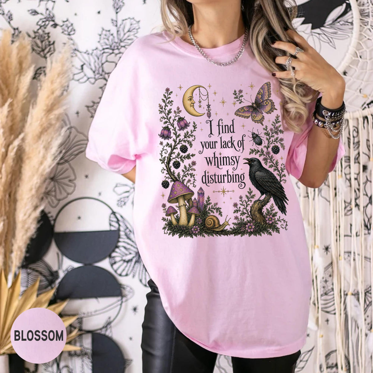 Comfort Colors  Lack of Whimsy Crow Shirt, Witchy Autumn Tee, Celestial Moth Halloween Gift Women