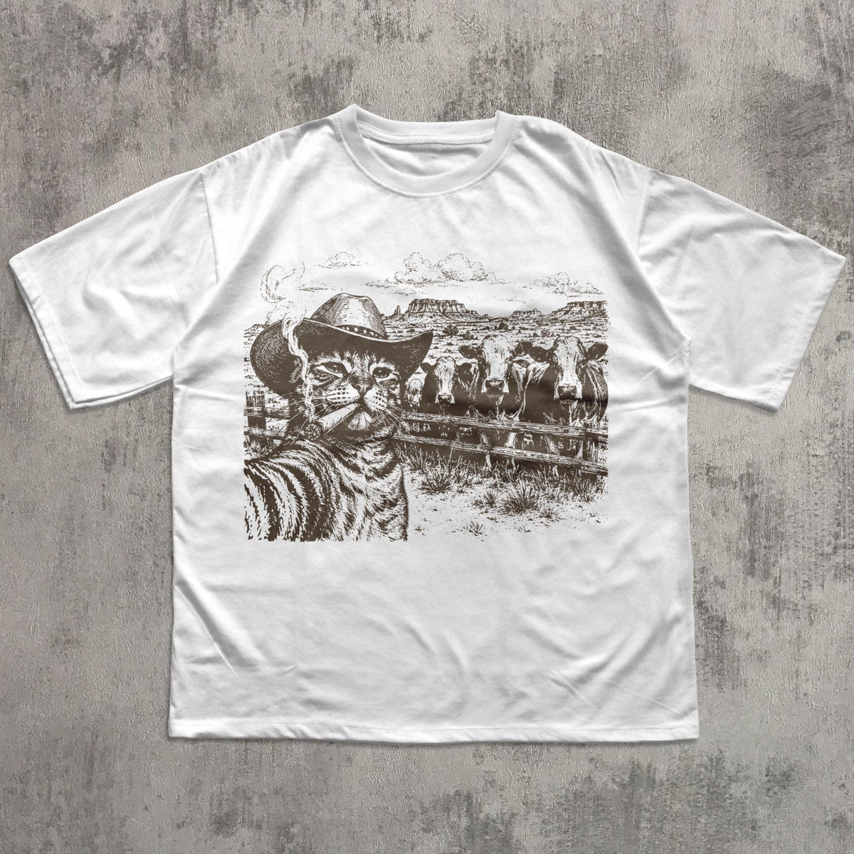 Cowboy Cat Shirt, Western Cat T-Shirt, Funny Cat Lover Tee, Smoking Cat Graphic Shirt, Ranch Cat Shirt, Cow Lover Gift, Vintage Western Tee