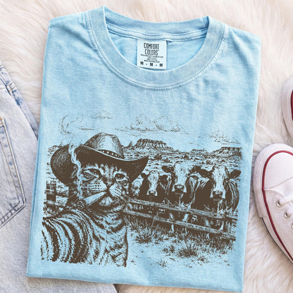 Cowboy Cat Shirt, Western Cat T-Shirt, Funny Cat Lover Tee, Smoking Cat Graphic Shirt, Ranch Cat Shirt, Cow Lover Gift, Vintage Western Tee