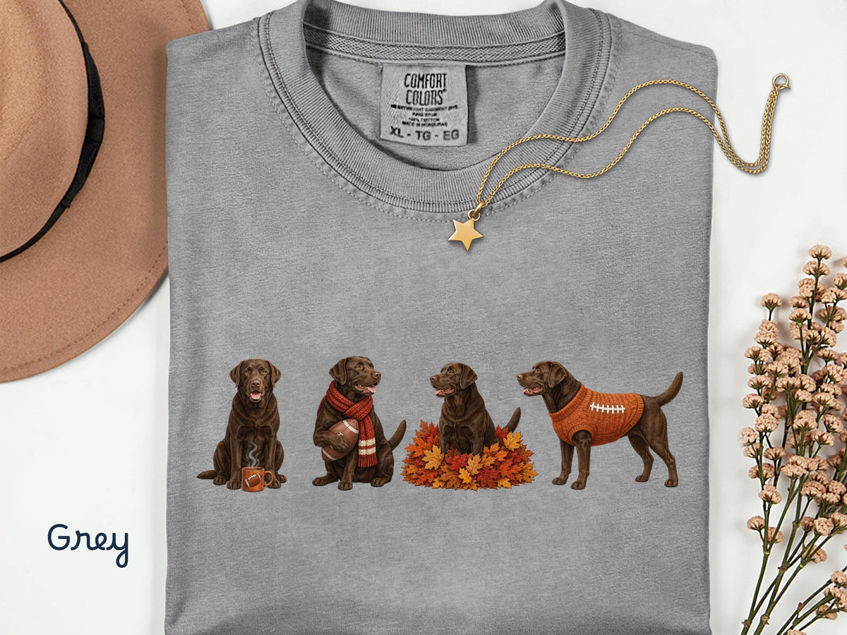 Fall Chocolate Lab Shirt, Comfort ColorsT-Shirt, Fall Football Brown Labrador Dog Graphic Tee, Chocolate Lab Mom Shirt, Gift for Dog Dad
