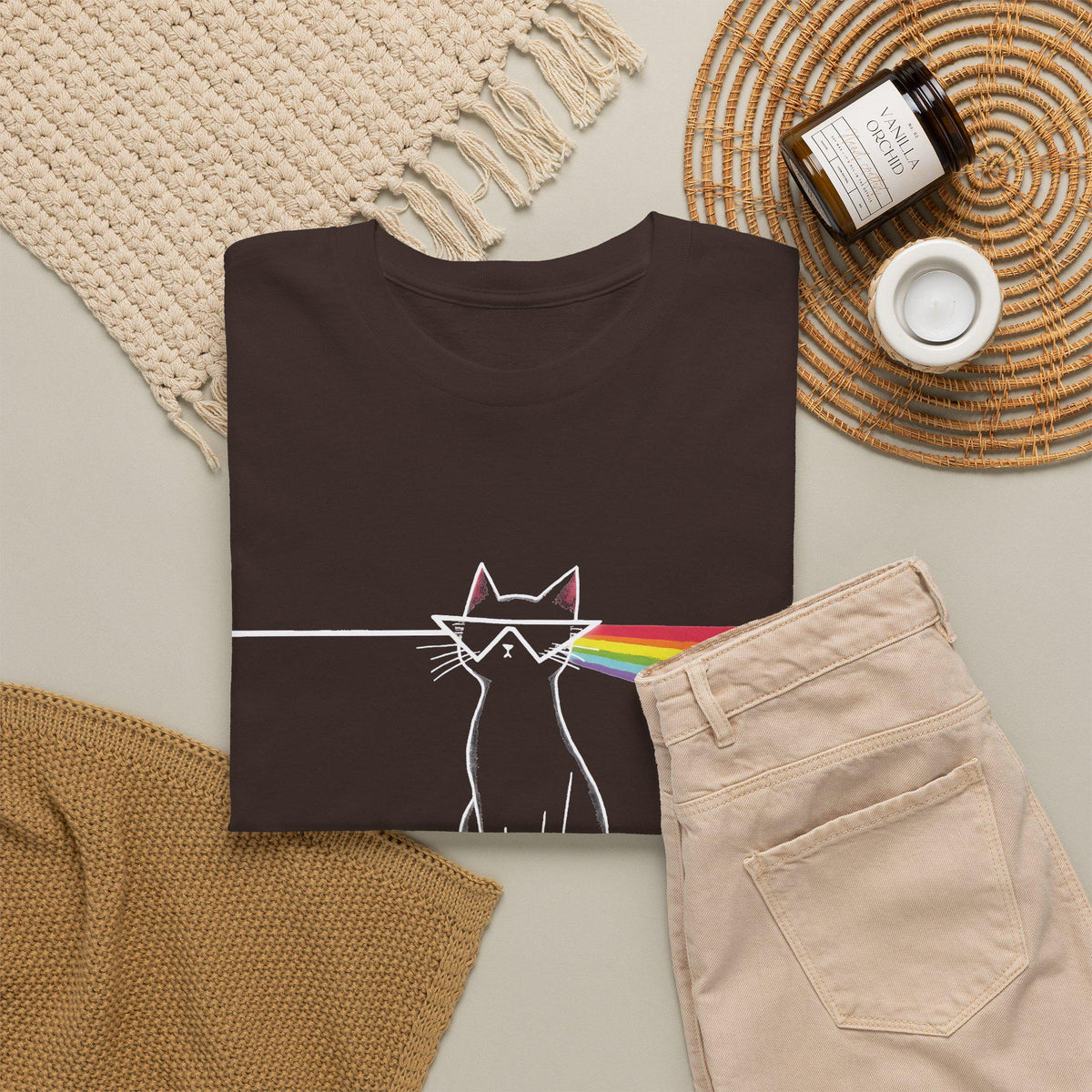 Dark Side of the Meow Cat T-Shirt: Pink Floyd Inspired Funny Tee