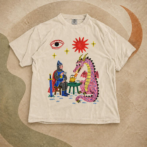 Dragon Tea Party Shirt, Knight and Pink Dragon Folk Art, Comfort Colors Tee