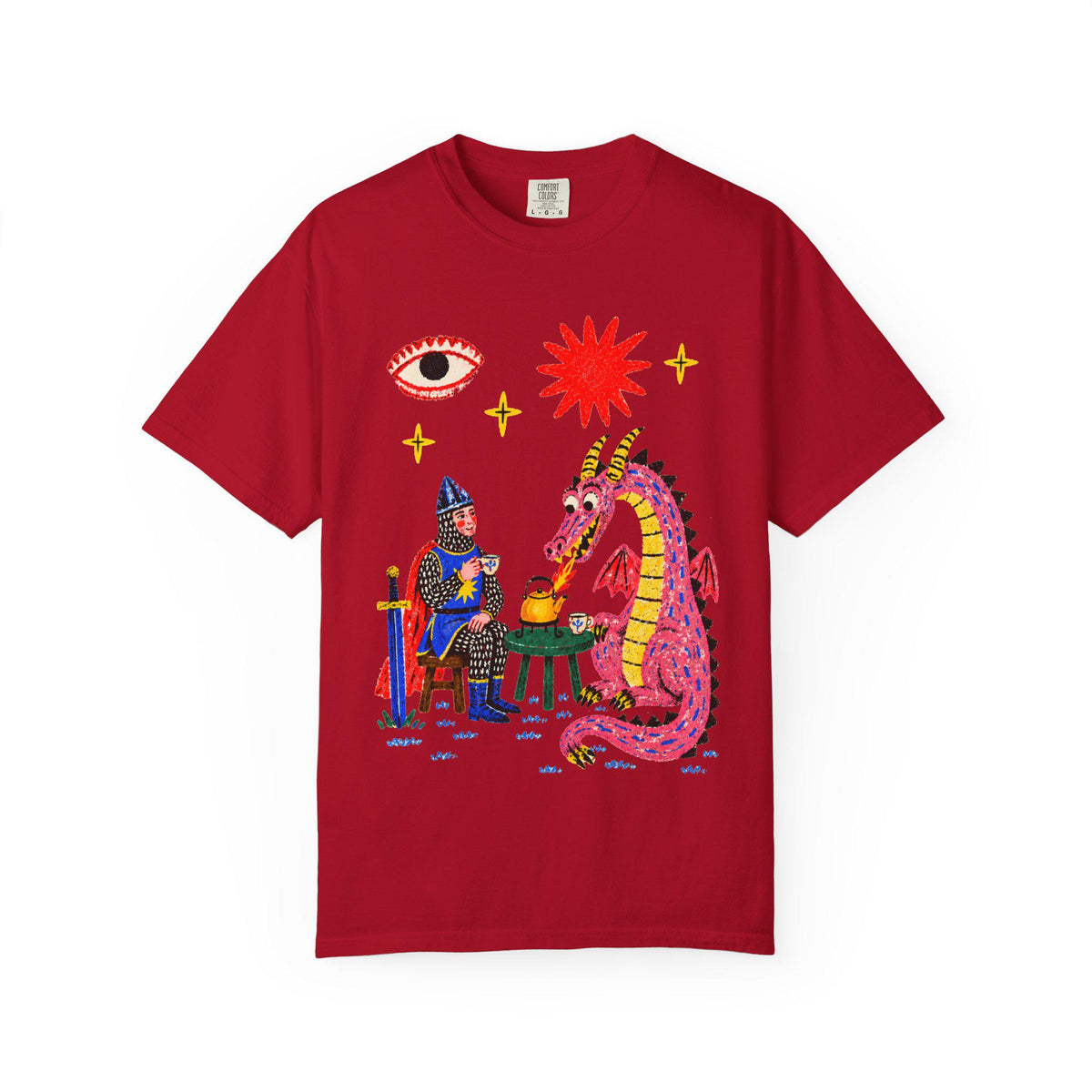 Dragon Tea Party Shirt, Knight and Pink Dragon Folk Art, Comfort Colors Tee