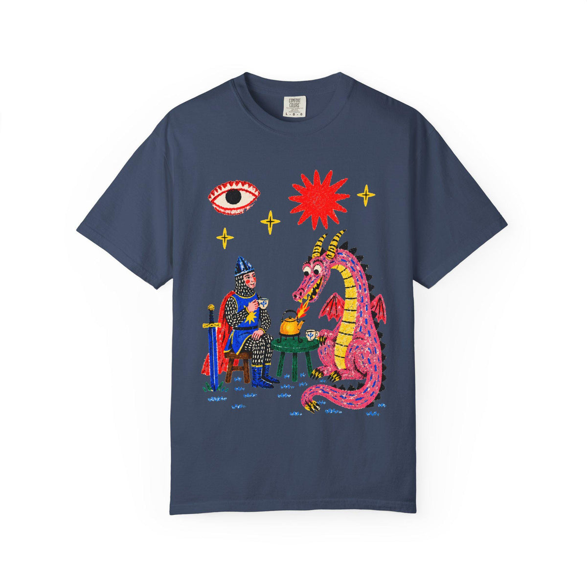 Dragon Tea Party Shirt, Knight and Pink Dragon Folk Art, Comfort Colors Tee