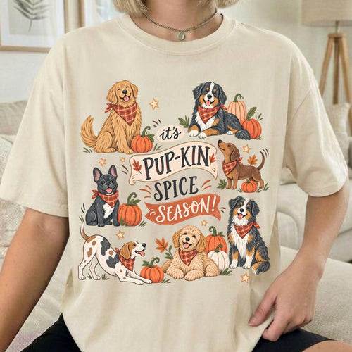 Pup-kin Spice Season Shirt, Fall Dog Mom Tee, Cute Pumpkin Dog Shirt, Pet Lover Autumn Gift, Thanksgiving Graphic Tee
