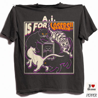 AI Is For Losers Shirt, Anti AI T-Shirt, Support Human Artists Tee, Artists Against AI, Feminist Activist Protest Cat Shirt, Comfort Colors