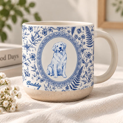 Custom Photo Pet Portrait Toile De Jouy Style Mug, Personalized Pet Portrait Coffee Cup Gift For Cat Dog Lovers, Custom Dog Remembrance Gift
