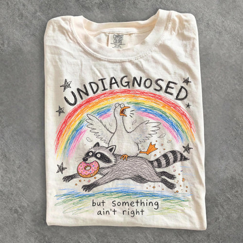 Undiagnosed But Something Ain't Right Shirt, Funny Goose Riding Raccoon Tee, Comfort Colors Silly Goose T-Shirt, Mental Health Humor Gift