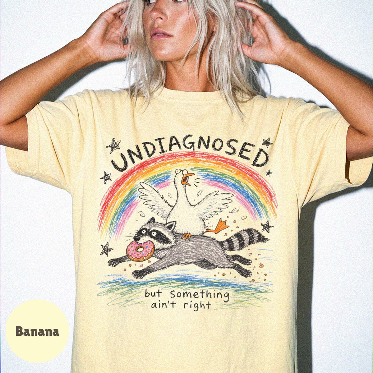 Undiagnosed But Something Ain't Right Shirt, Funny Goose Riding Raccoon Tee, Comfort Colors Silly Goose T-Shirt, Mental Health Humor Gift