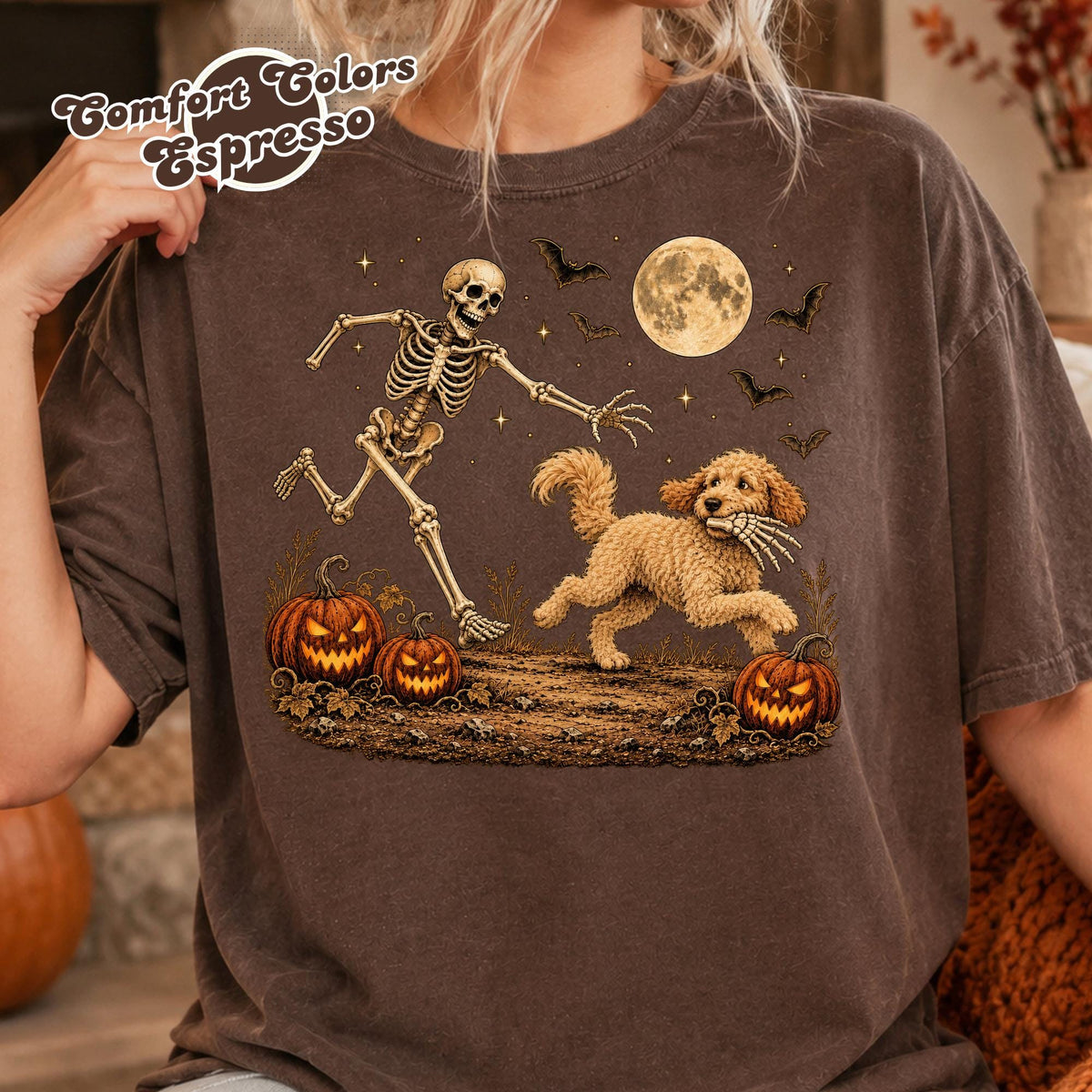 Comfort Colors Goldendoodle Halloween Shirt, Funny Skeleton Doodle Dog Tee, Spooky Dog Lover Gift Men Women, Pet Owner Gift, Doodle Mom Tee