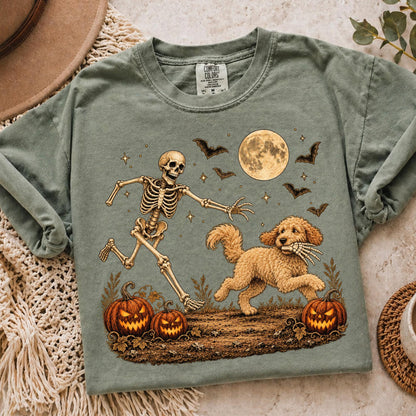 Comfort Colors Goldendoodle Halloween Shirt, Funny Skeleton Doodle Dog Tee, Spooky Dog Lover Gift Men Women, Pet Owner Gift, Doodle Mom Tee