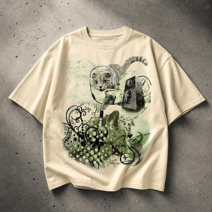 Frutiger Aero Shirt, 100% Cotton Cat Graphic Tee with Y2K Music Artwork