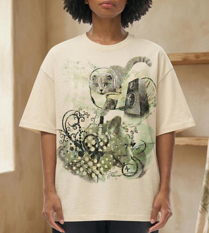 Frutiger Aero Shirt, 100% Cotton Cat Graphic Tee with Y2K Music Artwork